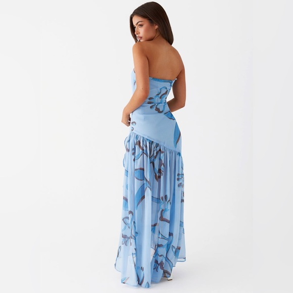 NWT Solaris Strapless Maxi Blue Floral Dress Size US 2 - Picture 4 of 9